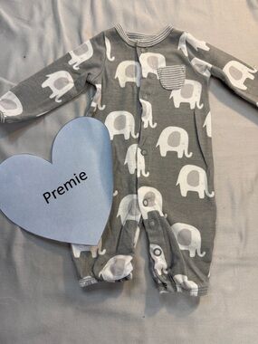Carter's - Grey and White Elephant Premie Footie/Convertible night gown